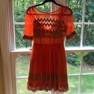 Tracy Reese embroidered orange dress from Anthropologie